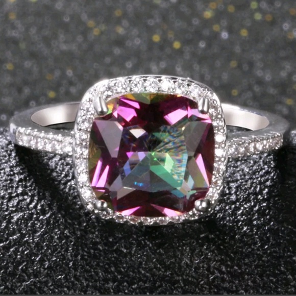 925 Mystic Quartz & White Sapphire Halo Style Ring - Picture 4 of 4